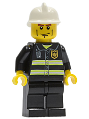 LEGO Fire - Reflective Stripes, Black Legs, White Fire Helmet, Cheek Lines, Yellow Hands minifigure
