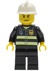 LEGO Fire - Reflective Stripes, Black Legs, White Fire Helmet, Angry Eyebrows minifigure