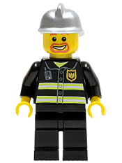 LEGO Fire - Reflective Stripes, Black Legs, Silver Fire Helmet, Beard Around Mouth minifigure