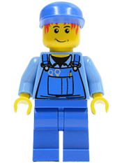 LEGO Overalls with Tools in Pocket Blue, Blue Cap, Messy Red Hair minifigure