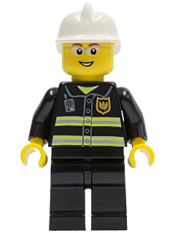 LEGO Fire - Reflective Stripes, Black Legs, White Fire Helmet, Glasses and Open Smile minifigure