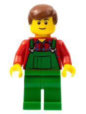 LEGO Overalls Farmer Green, Reddish Brown Male Hair, Black Eyebrows minifigure