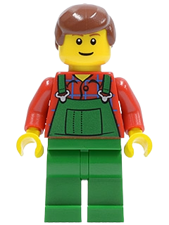 LEGO Overalls Farmer Green, Reddish Brown Male Hair, Reddish Brown Eyebrows set