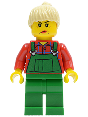 LEGO Overalls Farmer Green, Tan Ponytail Hair minifigure