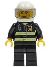 LEGO Fire - Reflective Stripes, Black Legs, White Standard Helmet, Cheek Lines minifigure