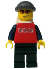 LEGO Red Shirt with 3 Silver Logos, Dark Blue Arms, Orange Glasses, Backpack minifigure