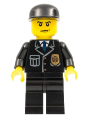 LEGO Police - City Suit with Blue Tie and Badge, Black Legs, Black Cap minifigure