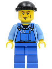 LEGO Overalls with Tools in Pocket Blue, Black Knit Cap, Cheek Lines minifigure