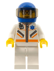 LEGO Doctor - Jacket with Zipper and EMT Star of Life - White Legs, Blue Helmet, Trans-Black Visor, Glasses and Brown Eyebrows minifigure