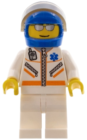 LEGO Doctor - Male, Jacket with Zipper and EMT Star of Life, White Legs, Blue Helmet, Trans-Black Visor, Silver Sunglasses minifigure