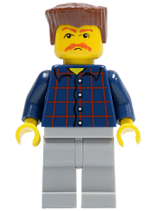 LEGO Plaid Button Shirt, Light Bluish Gray Legs, Reddish Brown Flat Top, Bushy Moustache minifigure