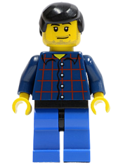 LEGO Plaid Button Shirt, Blue Legs, Black Male Hair, Smirk and Stubble Beard minifigure
