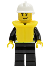 LEGO Fire - Reflective Stripes, Black Legs, White Fire Helmet, Smirk and Stubble Beard, Life Jacket minifigure