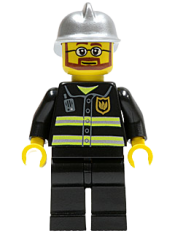 LEGO Fire - Reflective Stripes, Black Legs, Silver Fire Helmet, Beard and Glasses (Hovercraft Pilot) minifigure