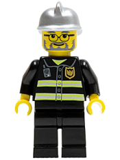 LEGO Fire - Reflective Stripes, Black Legs, Silver Fire Helmet, Glasses and Beard minifigure