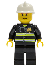 LEGO Fire - Reflective Stripes, Black Legs, White Fire Helmet, Thin Grin, Yellow Hands (Undetermined Eyebrows) minifigure