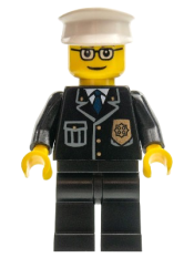 LEGO Police - City Suit with Blue Tie and Badge, Black Legs, Glasses, White Hat minifigure