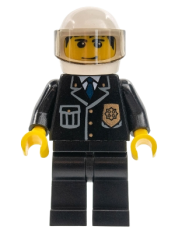 LEGO Police - City Suit with Blue Tie and Badge, Black Legs, White Helmet, Trans-Black Visor, Smile minifigure