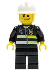 LEGO Fire - Reflective Stripes, Black Legs, White Fire Helmet, Smirk and Stubble Beard minifigure