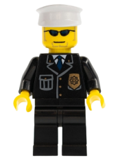 LEGO Police - City Suit with Blue Tie and Badge, Black Legs, Sunglasses, White Hat minifigure