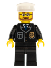 LEGO Police - City Suit with Blue Tie and Badge, Black Legs, White Hat, Beard and Glasses minifigure