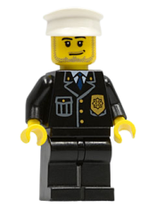 LEGO Police - City Suit with Blue Tie and Badge, Black Legs, White Hat, Smirk and Stubble Beard minifigure