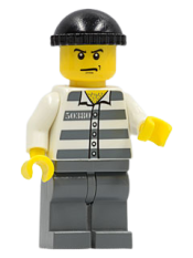 LEGO Police - Jail Prisoner 50380 Prison Stripes, Dark Bluish Gray Legs, Black Knit Cap, Angry Eyebrows and Scowl minifigure