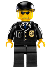 LEGO Police - City Suit with Blue Tie and Badge, Black Legs, Sunglasses, Black Cap minifigure