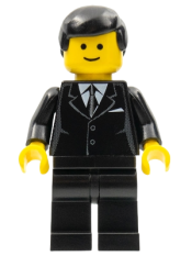 LEGO Suit Black, Black Male Hair, Standard Grin minifigure
