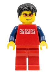 LEGO Red Shirt with 3 Silver Logos, Dark Blue Arms, Red Legs minifigure