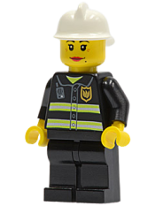 LEGO Fire - Reflective Stripes, Black Legs, White Fire Helmet, Female minifigure