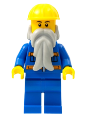 LEGO Blue Jacket with Pockets and Orange Stripes, Blue Legs, Beard, Yellow Construction Helmet, Black Eyebrows minifigure