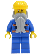 LEGO Blue Jacket with Pockets and Orange Stripes, Blue Legs, Beard, Yellow Construction Helmet, Reddish Brown Eyebrows minifigure