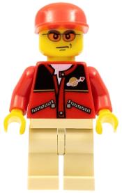 LEGO Red Jacket with Zipper Pockets and Classic Space Logo, Tan Legs, Red Cap minifigure