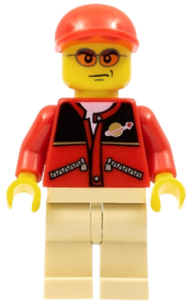 LEGO Red Jacket with Zipper Pockets and Classic Space Logo, Tan Legs, Red Short Bill Cap minifigure