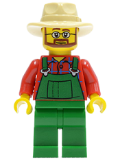 LEGO Overalls Farmer Green, Tan Fedora, Beard and Glasses minifigure