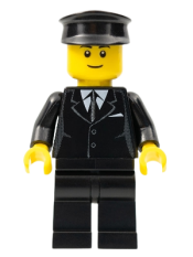 LEGO Suit Black, Black Police Hat, Black Eyebrows, Thin Grin minifigure