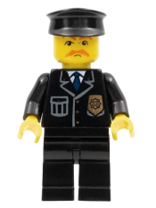 LEGO Police - City Suit with Blue Tie and Badge, Black Legs, Brown Moustache, Black Hat minifigure