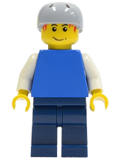 LEGO Plain Blue Torso with White Arms, Dark Blue Legs, Helmet minifigure