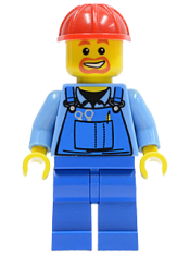 LEGO Overalls with Tools in Pocket Blue, Red Construction Helmet, Beard Around Mouth minifigure