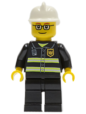 LEGO Fire - Reflective Stripes, Black Legs, White Fire Helmet, Glasses and Brown Thin Eyebrows minifigure