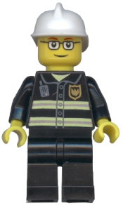 LEGO Fire - Reflective Stripes, Black Legs, White Fire Helmet, Glasses and Red Thin Eyebrows minifigure