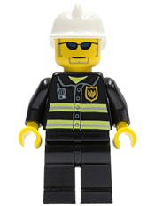 LEGO Fire - Reflective Stripes, Black Legs, White Fire Helmet, Dark Blue Sunglasses and Stubble minifigure