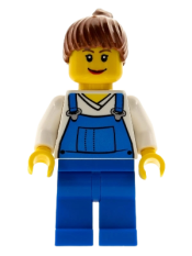 LEGO Farm Hand, Female, Overalls Blue over V-Neck Shirt minifigure