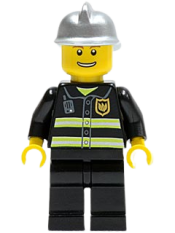 LEGO Fire - Reflective Stripes, Black Legs, Silver Fire Helmet, Thin Grin with Teeth minifigure