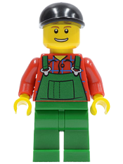 LEGO Overalls Farmer Green, Black Short Bill Cap minifigure