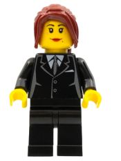 LEGO Suit Black, Dark Red Hair Ponytail Long, Female Dual Sided Head minifigure