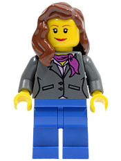 LEGO Dark Bluish Gray Jacket with Magenta Scarf, Blue Legs, Reddish Brown Female Hair over Shoulder minifigure