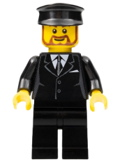 LEGO Suit Black, Black Police Hat, Brown Beard Rounded - Tram Driver minifigure