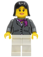 LEGO Dark Bluish Gray Jacket with Magenta Scarf, White Legs, Black Female Hair minifigure